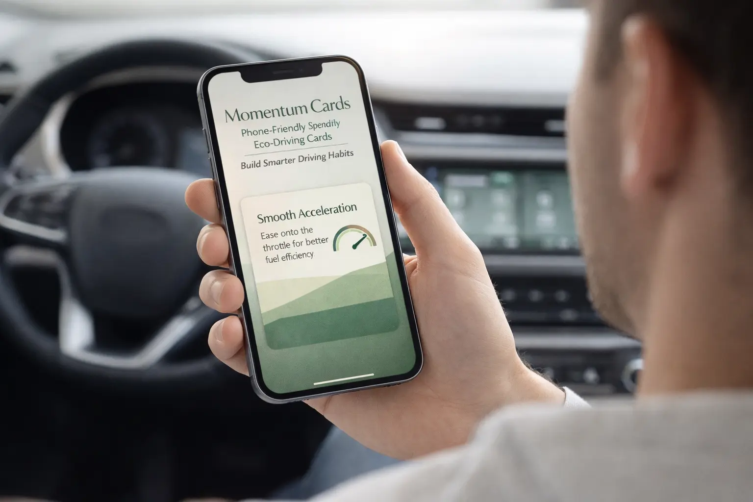 Momentum card on a phone inside a car