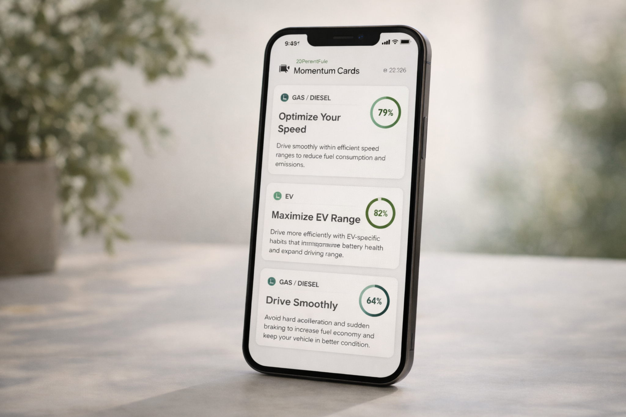 Momentum Cards on a smartphone screen